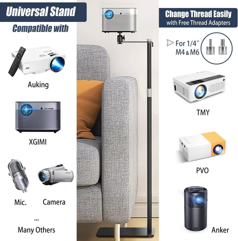 2-Be-Best Projector Stand - Compatible with Nebula, XGIMI, Halo & More - Adjustable Height 36-63in / 92-162cm - Black Floor Stand - Image 5